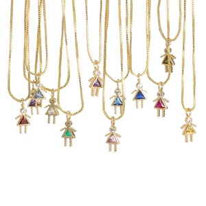 18K chapado en oro CZ Pave bebé piedra natal niños 12 meses niñas niños dijes colgante collar de cadena - Product Image 4