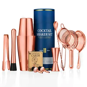 Custom Direct Factory Copper Mixology Bartender Kit Barware tools set Stainless Steel Boston Cocktail Shaker Set