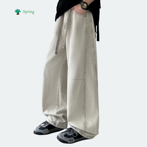 <strong>2026</strong> Spring Teen Beige <strong>Denim</strong> Straight Leg Breathable Light Wash Casual Streetwear <strong>Pants</strong> Low MOQ - Product Image 3