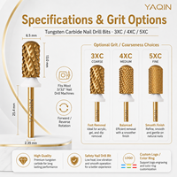 Yaqin Embouts de ponceuse à ongles en carbure de tungstène, personnalisés, de sécurité, lisses, à forme de baril large, 3XC 4XC 5XC pour manucure en salon