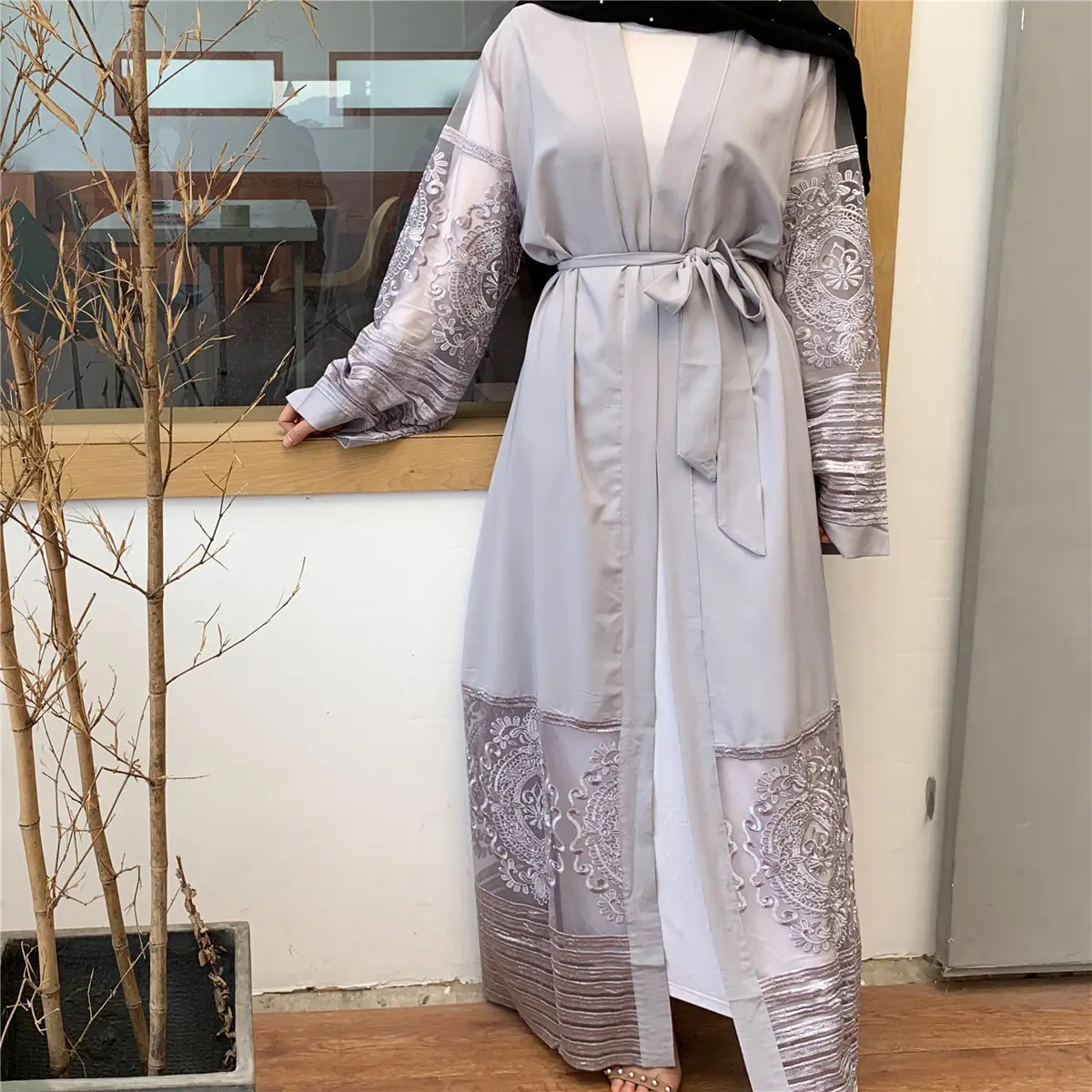 Openwork Design Islamic Clothing abaya pakistan front open kaftan abaya long dress for eid mubarak kurti women