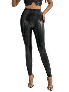 Leggings personnalisés pour femmes en faux cuir, pantalon <span class=keywords><strong>PU</strong></span> élastique, façonnage de la hanche, noir, collants sexy extensibles à taille haute - Product Image 2