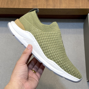 Baskets décontractées noires en coton tricoté pour hommes : semelle en caoutchouc respirante pour un usage quotidien tendance - Product Image 3