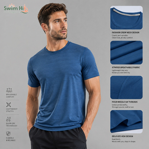 Vêtements de sport professionnels pour hommes, hauts de sport à séchage rapide, vêtements de sport de couleur unie, t-shirts de course et de fitness, OEM ODM personnalisés - Product Image 4