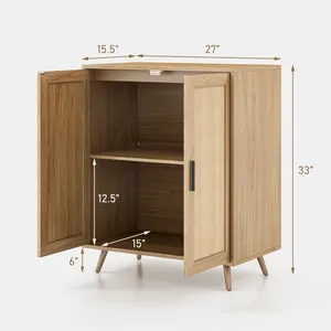 <span class=keywords><strong>Buffet</strong></span> classique en chêne avec portes en rotin, combinaison rétro et moderne, 27 pouces - Product Image 4
