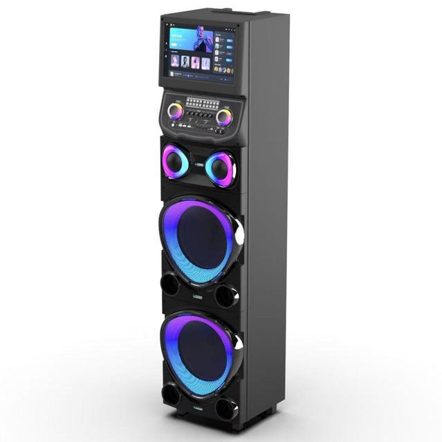New 100W Subwoofer Karaoke Speaker with 15.4-inch Touch Display Screen Outdoor High-Power Mobile KTV with Wireless Microphone