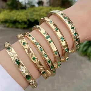 Sang trọng lấy cảm hứng từ thiết kế đồ trang sức đầy đủ của màu xanh lá cây Zircon Phụ kiện cho phụ nữ Bangle Vòng đeo tay