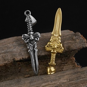 Colgante de espada de acero inoxidable S925 al por mayor para hombre, colgante de calavera con espada, joyería retro con calavera incrustada - Product Image 4