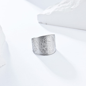 Punk Retro titanio Acero inoxidable Solomon <span class=keywords><strong>Kabala</strong></span> misterio siete estrellas corre anillos de tamaño ajustable para hombres joyería de roca - Product Image 3