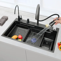 L'usine produit en acier inoxydable Nano évier de cuisine intelligent multifonctionnel simple bol robinet forme carrée OEM/ODM évier de cuisine