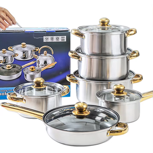 Ensemble de 12 ustensiles de cuisine en acier inoxydable antiadhésif, casseroles et poêles avec couvercles pour la cuisson - Product Image 6