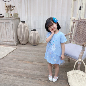 Estate dolce o-collo <span class=keywords><strong>di</strong></span> cotone in pizzo per ragazze <span class=keywords><strong>vestito</strong></span> congelato Elsa ispirato a maniche corte racunzel principessa modello cartone animato ODM per bambini - Product Image 4