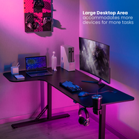 Bureau de jeu en forme de L rose GMD09-2, 63 pouces, table d'ordinateur d'angle robuste, capacité de charge de 100 kg, avec porte-gobelet et crochet pour casque, pour la maison