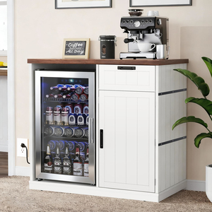 Coffee Bar Cabinet with <b>Mini</b> Fridge Space, Mobile Power Outlet & Drop Leaf, Liquor - Product Image 1