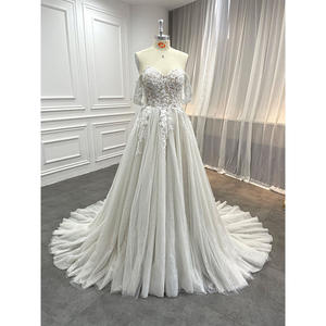 Magnifique robe de mariée à épaules dénudées <span class=keywords><strong>2022</strong></span>, style <span class=keywords><strong>civil</strong></span> bohème, appliquée, perlée, <span class=keywords><strong>robes</strong></span> de mariée modestes, <span class=keywords><strong>robes</strong></span> de mariée scintillantes pour femmes - Product Image 1