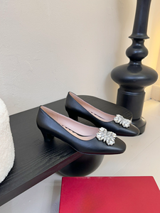 Zapatos de Tacón Grueso con Hebilla Plateada y Detalles en Cuero Genuino, Entresuela de Goma, Suela Exterior de Goma, Impermeables, Punta Cuadrada, Versátiles para el Traslado Diario - Product Image 4