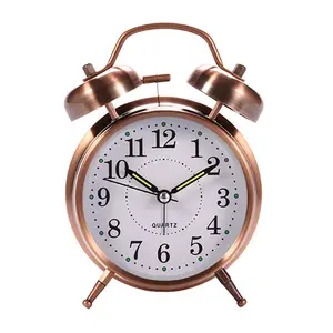 홈 4 인치 레트로 벨 시계 사무실 레트로 크리 에이 티브 벨 알람 시계 침실 점프 바늘 유형 금속 음소거 빛나는 알람 시계