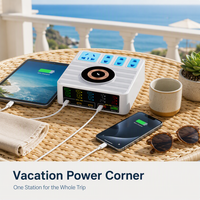 Chargeur GaN de voyage avec écran LED, charge sans fil 15W et 4 prises CA, prêt pour la vente au détail, certifié CE FCC