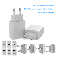 Chargeur USB Schitec US EU AU UK Multi Plug 3 Ports Charge rapide QC3.0 18W Chargeur mural USB pour téléphone portable