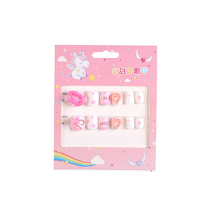 Newby 12 pezzi bambina per bambini unghie artificiali simpatici cartoni animati finte copertura completa con ciondoli Private Label stampa sulle unghie - Product Image 6