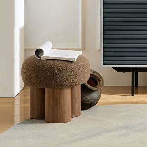 Modern <strong>Adjustable</strong> Mushroom <strong>Stool</strong> with Brown Lamb Wool Seat and Barrel PVC Pipe Walnut Veneer-Hotel Bedroom Apartment Ottoman - Product Image 3