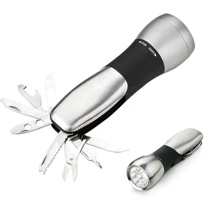 Автомобильный аварийный инструмент «Все в одном», легкий алюминиевый Многофункциональный светодиодный фонарик с 8 инструментами, включая нож, открывалка для бутылок, отвертка
