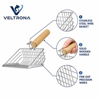 Pelle à litière pour chat en acier inoxydable, avec panier à mailles fines, manche en bois, antiadhésive, robuste, vente en gros