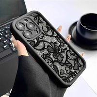 Coque de téléphone portable antichoc en TPU avec motif floral noir en dentelle et protection d'objectif pour iPhone 12 13 14 15 16 17 18 Pro Max