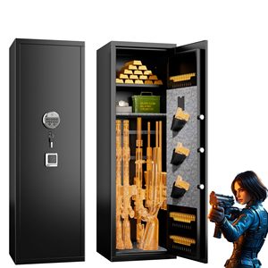 Cassaforte per Armi con Impronta Digitale per Fucili e Pistole, Nessun Assemblaggio Richiesto, Armadietto in Acciaio con Serratura a Chiave e Password per Casa - Product Image 1