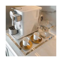 Plateau de service rectangulaire en acrylique transparent de luxe, couleur personnalisable, design de bordure, poignée de transport portable, plateau en acrylique