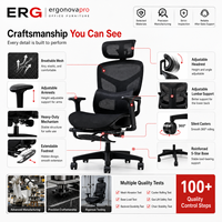 Fauteuil de bureau ergonomique Ergonovapro Premium avec repose-pieds extensible, inclinaison profonde à 135 degrés, dossier haut en mesh, fauteuil de direction