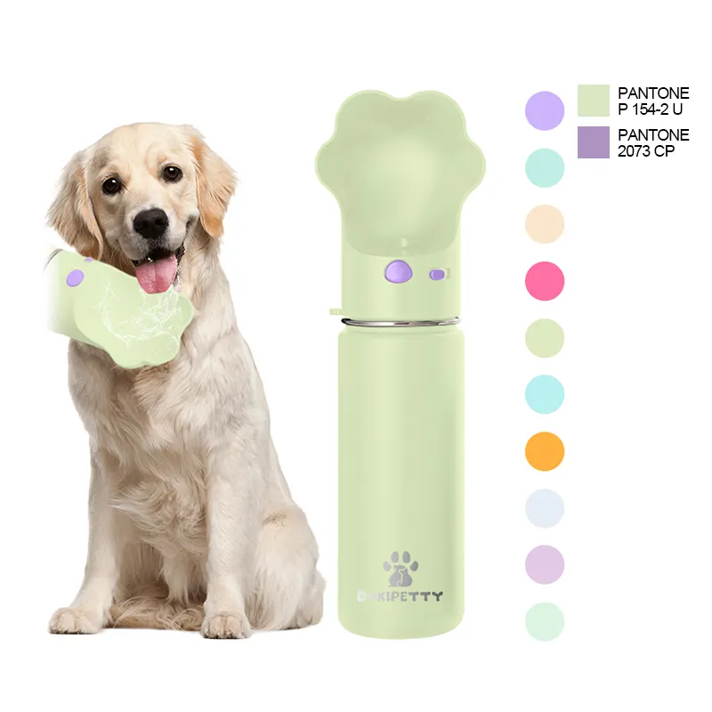 2024 New Design 14oz Plastic stainless steel Water Bottle with bowl Pet Dog Portable for walking hiking travel