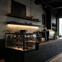 Comptoir de bar moderne en verre pour café, mobilier de café tendance, vitrine en bois sur mesure pour bureau, service de conception offert