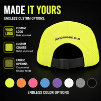 Casquette de camping personnalisée jaune fluo légère et perforée à 5 panneaux, respirante et à séchage rapide pour la course à pied