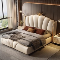 Cadre de lit en cuir véritable de luxe moderne personnalisable, taille Queen ou King, lit plateforme rembourré, cadre en bois de pin massif, Santafy