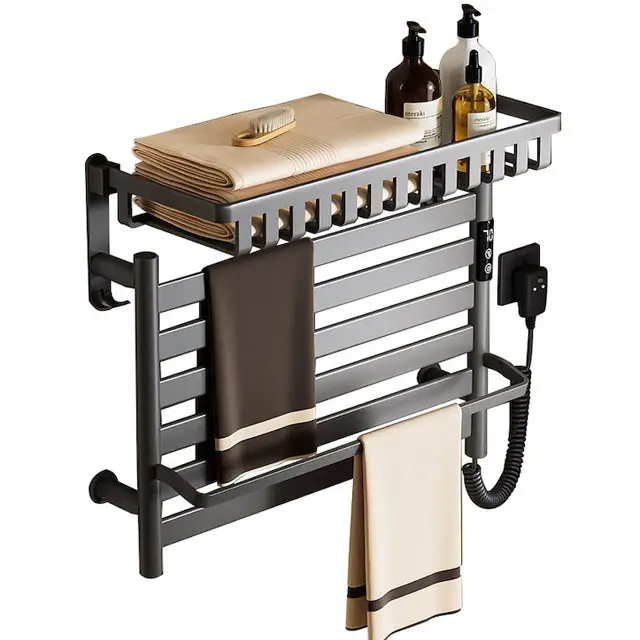 Bastidores calentadores de toallas toallero caliente montado en la pared con temporizador y estante superior para baño cocina toallero calentado