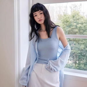 Nuovo Modello di Canotta in Tessuto Dobby di Lyocell, <span class=keywords><strong>Cotone</strong></span> e <span class=keywords><strong>Lana</strong></span>, Tinta Unita, Collo a O, Casual, Versatile, Alta Elasticità, Confortevole - Product Image 1