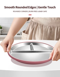 Juego de Platos para Niños, Paquete de 2, Acero Inoxidable 304, Bandeja de 3 Secciones, Antideslizante, Contenedor de Alimentos con Succión, Utensilios para Comer para Bebés - Product Image 2