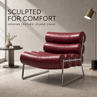 Fauteuil d'appoint moderne rembourré en cuir pleine fleur, confortable et élégant, idéal pour salon et chambre à coucher – Vente directe usine