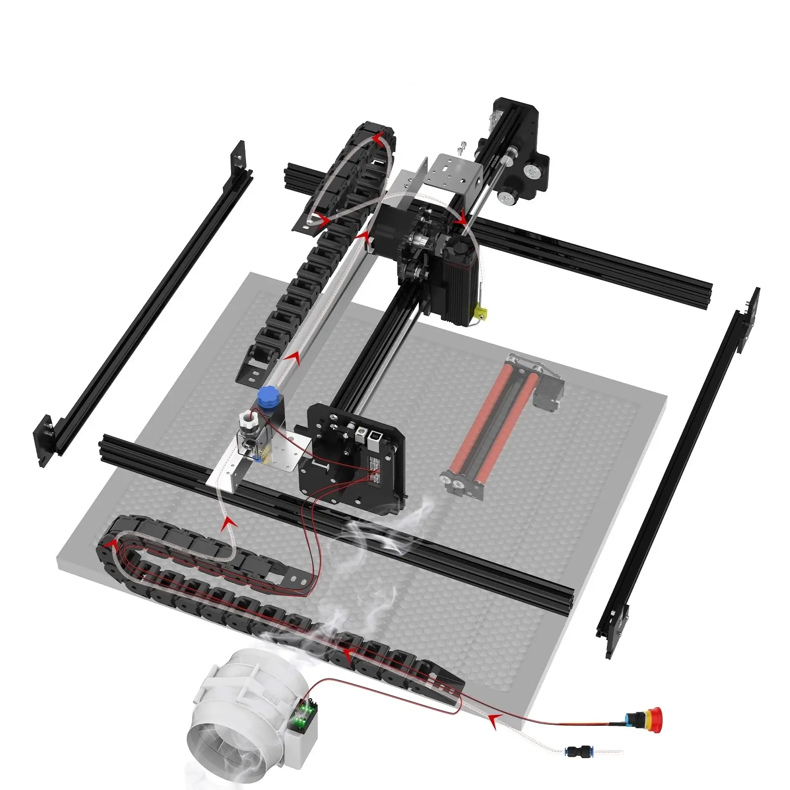 2022新しいDIYミニカッターデスクトップレーザー彫刻機CNCプリンター400x410mmポータブル40w彫刻機、Y軸ロータリーローラー付き