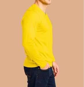 Camiseta de Manga Larga para Hombre, Cuello en V, Color Amarillo Sólido, Estilo Casual - Product Image 2