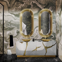 Salle de bain moderne de luxe - Argent avec cadre en acier inoxydable doré, nouveau design portugais, double vasque Bocadolobo Lapiaz