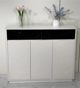 Modern White <b>Shoe</b> <b>Rack</b> Cabinet Wooden <b>Storage</b> Console with Black Front Panel Freestanding Entryway Organizer for Home - Product Image 1