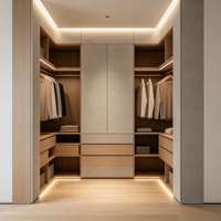 Dressing en U complet en chêne gris ciment bio avec éclairage LED pour projets personnalisés de villas bio