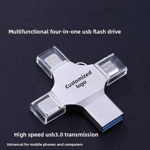 金属 Lightning/Type-c/Micro-USB 3.0 闪存盘 USB 4 合 1 OTG USB 驱动器 4G-128GB 定制徽标 适用于 IOS/<span class=keywords><strong>Android</strong></span> 和笔记本电脑 - Product Image 4