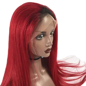 Wholesale Red Colored Brazilian Straight Lace Front Human Hair Wigs Pre Plucked 13x6 Full Lace Frontal Wig For Black Women