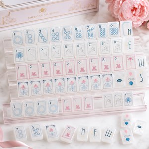 Ensemble de Mahjong américain de luxe en nacre, 160 plaques en acrylique peintes à la main, pliables et portables, design blanc - Product Image 2