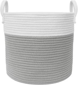 Grand panier à linge <span class=keywords><strong>en</strong></span> corde de coton, bac de rangement tressé haut pour vêtements, idéal pour salon, salle de bain et chambre à coucher - Product Image 1