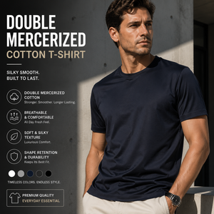 T-Shirt da <span class=keywords><strong>Uomo</strong></span> in Cotone Doppio Mercerizzato, Sensazione Setosa Premium, Manica Corta, Collo Rotondo, Vestibilità Slim, Maglietta Base di Lusso, Traspirante e Resistente - Product Image 1