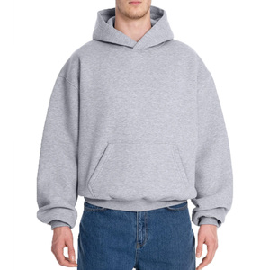 Sweat à capuche surdimensionné noir uni en coton tricoté doublé, respirant, écologique et imperméable, avec épaules tombantes - Product Image 2